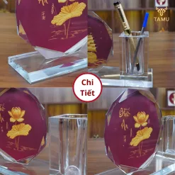 Chi tiết cúp pha lê thuyền thuận buồm xuôi gió nền đỏ