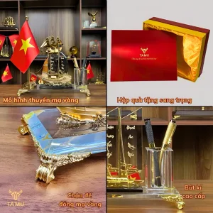 Chi tiết hộp cắm bút thuyền 3 cánh 2 cờ