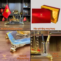 Chi tiết hộp cắm bút thuyền 3 cánh 1 cờ