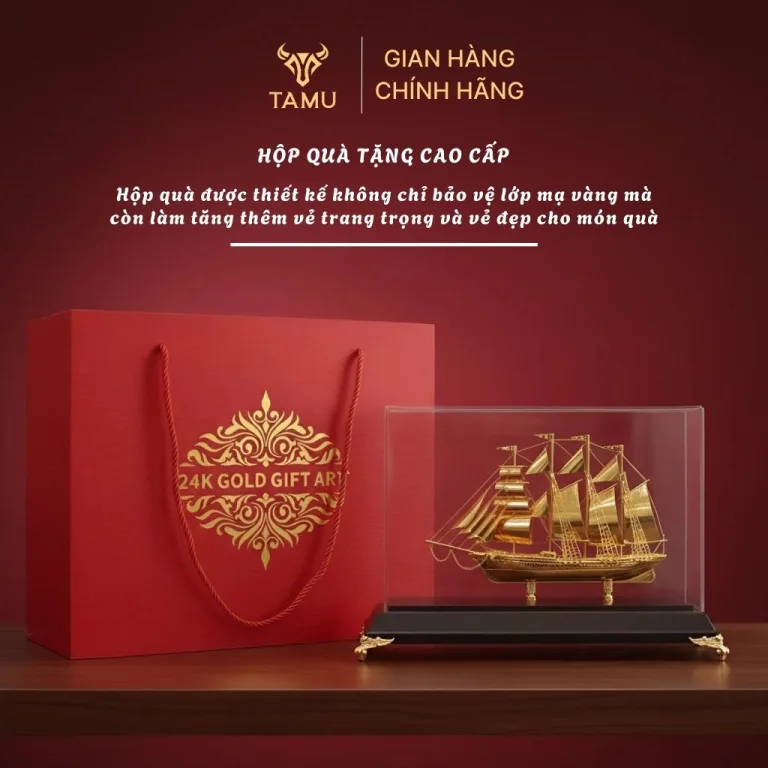 Ấn tượng khi nhận Mô Hình Thuyền Dát Vàng 24K Thuận Buồm Xuôi Gió từ TAMU - Quà Tặng Pha Lê