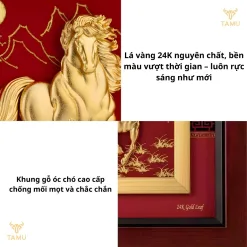 Chi tiết tranh ngựa nền đỏ dát vàng 24k mã đáo thành công hình ảnh 2