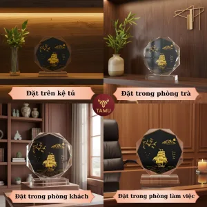 Công dụng cúp pha lê thuyền thuận buồm xuôi gió nền đen