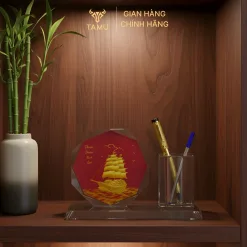 Cúp pha lê để bàn kèm ống cắm bút thuận buồm xuôi gió hình 4