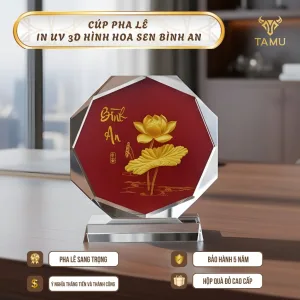 Cúp pha lê in uv 3D hình hoa sen bình an hình 2