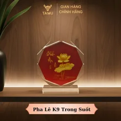 Cúp pha lê in uv 3D hình hoa sen bình an hình 4