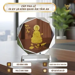 Cúp pha lê in uv 3D hình quan âm tâm an hình 2