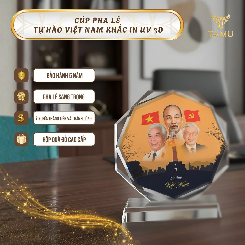 Cúp Pha Lê Tự Hào Việt Nam Khắc In UV 3D-Tamu Chính Hãng - Ảnh 4