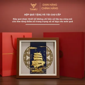 Quà tặng kèm tranh thuyền buồm dát vàng 24k thuận buồm xuôi gió
