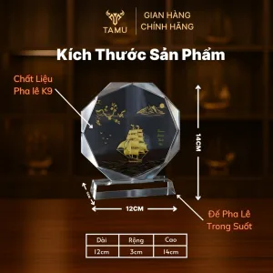 Thông số cúp pha lê thuyền thuận buồm xuôi gió nền đen