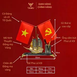 Thông số hộp cắm bút thuyền 3 cánh 2 cờ