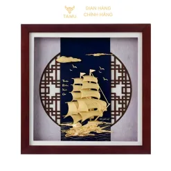 Tranh thuyền buồm dát vàng 24k thuận buồm xuôi gió hình ảnh 2