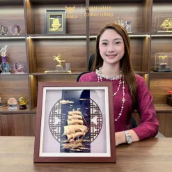 Tranh thuyền buồm dát vàng 24k thuận buồm xuôi gió hình ảnh 3