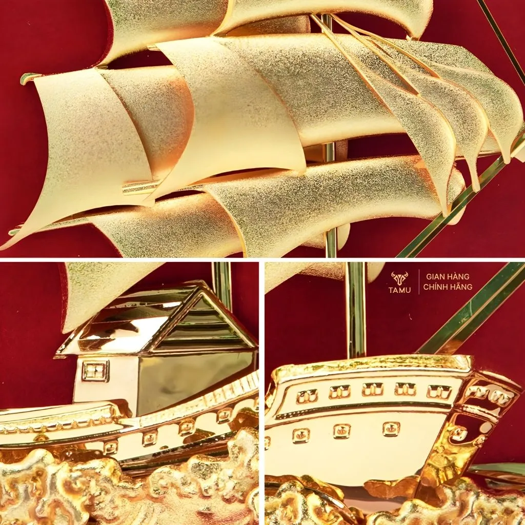 Tranh thuyền buồm dát vàng 24k thuận buồm xuôi gió hình ảnh 5