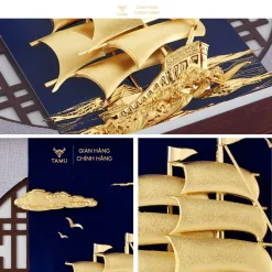 Tranh thuyền buồm dát vàng 24k thuận buồm xuôi gió hình ảnh 6