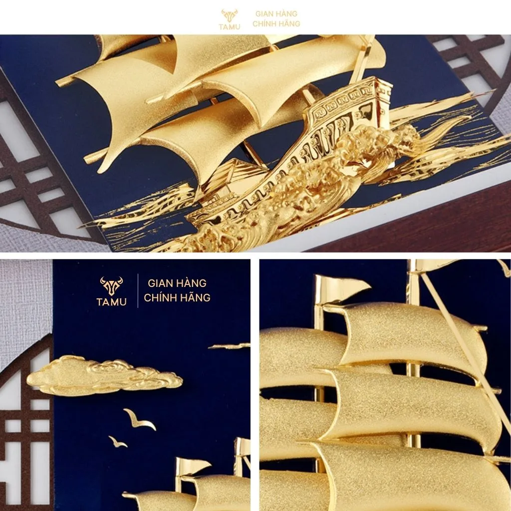 Tranh thuyền buồm dát vàng 24k thuận buồm xuôi gió hình ảnh 6