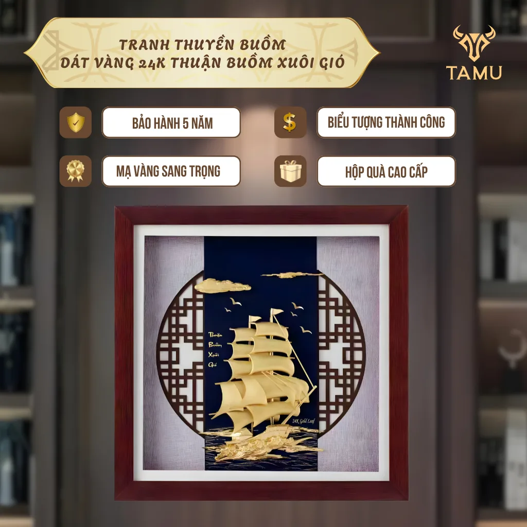 Tranh thuyền buồm dát vàng 24k thuận buồm xuôi gió hình ảnh 7