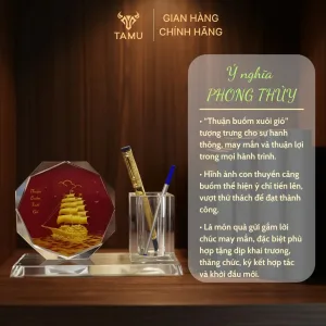 Ý nghĩa cúp pha lê để bàn kèm ống cắm bút thuận buồm xuôi gió