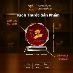 Cúp Pha Lê Để Bàn TAMU Hoa Sen Bình An In UV Cao Cấp 3D Trang Trí Bàn Làm Việc, Quà Lưu Niệm
