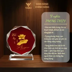 Cúp Pha Lê Để Bàn TAMU Hoa Sen Bình An In UV Cao Cấp 3D Trang Trí Bàn Làm Việc, Quà Lưu Niệm