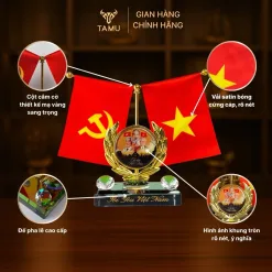 Bộ Cờ Tổ Quốc Trang Trí Thảm Taplo Xe Ô Tô, Cờ Để Bàn Làm Việc, Quà Lưu Niệm