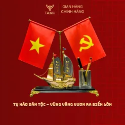 ( TỔNG HỢP) Hộp Đựng Bút Pha Lê TAMU Thuận Buồm Xuôi Gió, Chất Liệu Đồng Mạ Vàng Và Pha Lê K9 Cao Cấp, Quà Lưu Niệm