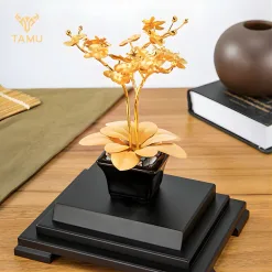 Cây Hoa Lan Mạ Vàng 24K TAMU Phong Thủy May Mắn Tài Lộc - Kèm Hộp Quà Tặng Cao Cấp, Quà Lưu Niệm