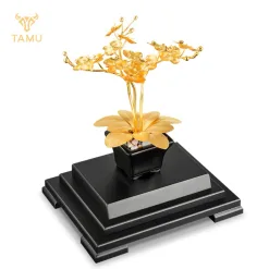 Cây Hoa Lan Mạ Vàng 24K TAMU Phong Thủy May Mắn Tài Lộc - Kèm Hộp Quà Tặng Cao Cấp, Quà Lưu Niệm
