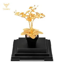 Cây Hoa Lan Mạ Vàng 24K TAMU Phong Thủy May Mắn Tài Lộc - Kèm Hộp Quà Tặng Cao Cấp, Quà Lưu Niệm
