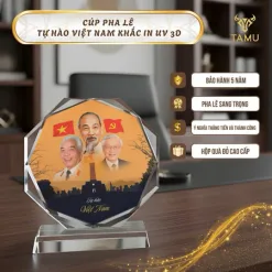 Cúp Pha Lê Để Bàn TAMU Tự Hào Việt Nam In UV Cao Cấp 3D Trang Trí Bàn Làm Việc, Quà Lưu Niệm
