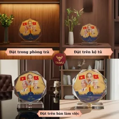 Cúp Pha Lê Để Bàn TAMU Tự Hào Việt Nam In UV Cao Cấp 3D Trang Trí Bàn Làm Việc, Quà Lưu Niệm
