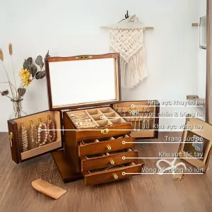 Chi tiết hộp đựng trang sức gỗ óc chó cỡ đại cao cấp hình ảnh 2