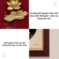 Chi tiết tranh hoa sen dát vàng 24K bình an may mắn