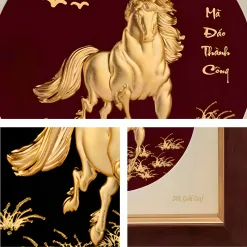 Chi tiết tranh ngựa nền đen dát vàng 24K mã đáo thành công