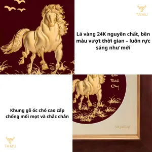 Chi tiết tranh ngựa nền đen dát vàng 24K mã đáo thành công hình ảnh 2