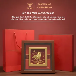 Quà tặng kèm tranh ngựa nền đen dát vàng 24K mã đáo thành công
