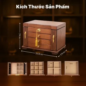 Thông số hộp đựng trang sức gỗ óc chó cỡ đại cao cấp