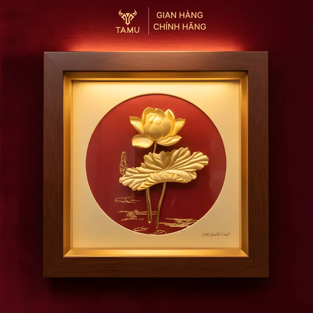 Tranh hoa sen dát vàng 24K bình an may mắn hình ảnh 4