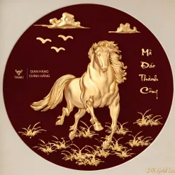 Tranh ngựa nền đen dát vàng 24K mã đáo thành công hình ảnh 5