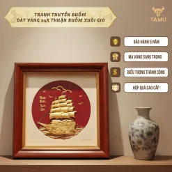 Tranh thuyền buồm dát vàng 24k thuận buồm xuôi gió hình ảnh 2