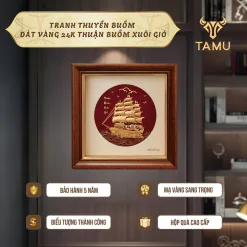 Tranh thuyền buồm dát vàng 24k thuận buồm xuôi gió hình ảnh 3
