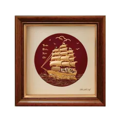 Tranh thuyền buồm dát vàng 24k thuận buồm xuôi gió hình ảnh 7