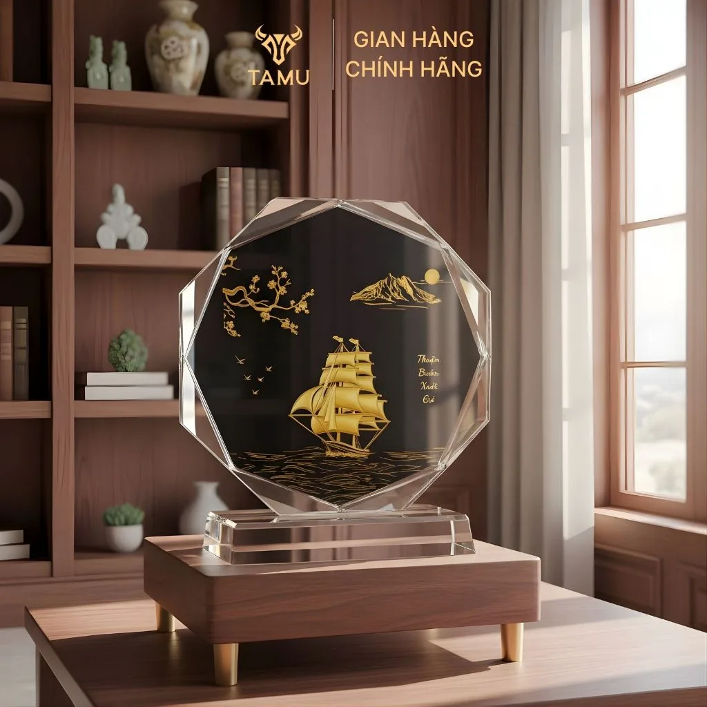 Cúp pha lê thuyền đen Quà Tặng Pha Lê Cho Buổi Lễ Trao Giải