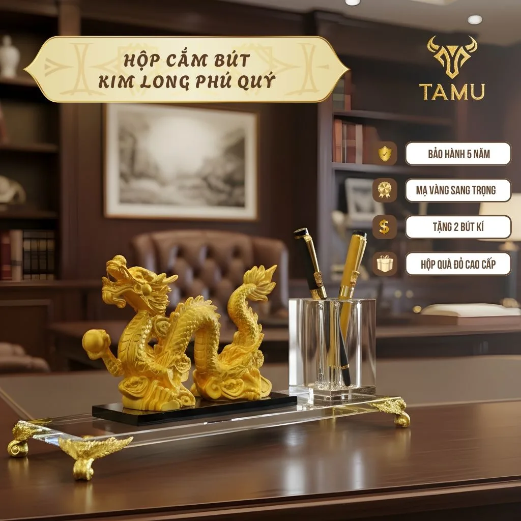 Hộp cắm bút kim long phú quý