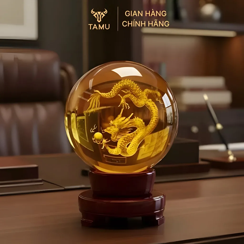 Quả cầu pha lê hình rồng 3D phong thuỷ cao cấp