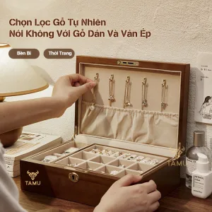 Hộp đựng trang sức gỗ óc chó với lớp lót nhung sang trọng