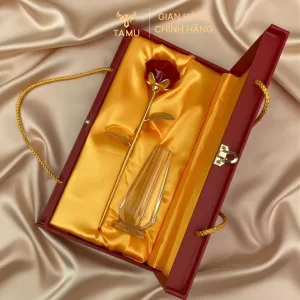 Hoa hồng pha lê mạ vàng 24K quà tặng công ty tinh tế