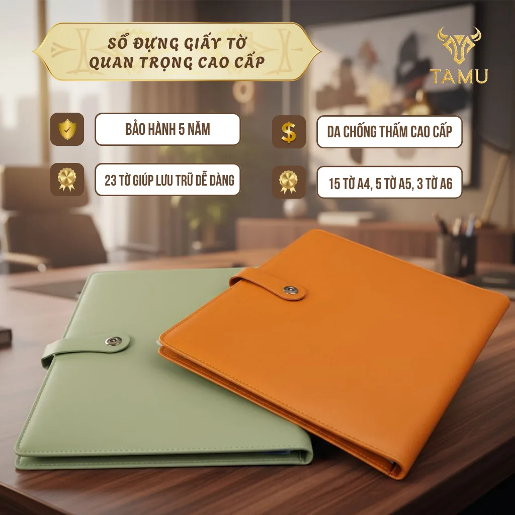 Sổ đựng giấy tờ quan trọng nhiều kích thước A4, A5, A6 từ TAMU - Quà Tặng Pha Lê
